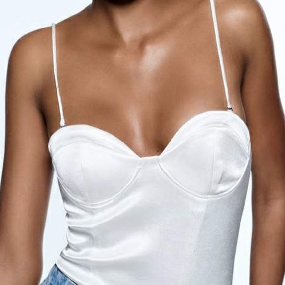 Zara Tops - Zara White Satin Corsetry Inspired Bodysuit